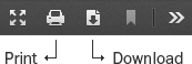 Instruction graphic for a PDF's Print and Download icons