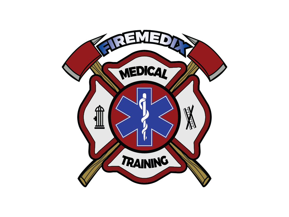 Firemedix logo consisting of a shield and two crossed fire axes
