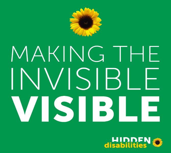 Hidden Disabilities logo with yellow sunflower and green background.